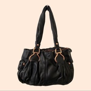 B Makowsky Designer Handbag, New with Tags. Black Leather and Leopard Print